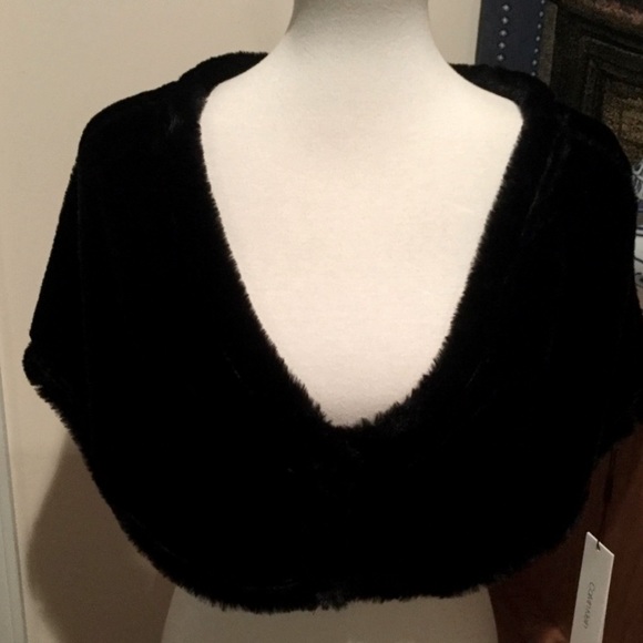 Calvin Klein Sweaters - Calvin Klein Ultra-soft Faux Fur Clasp Closure Shawl (Black, Large)